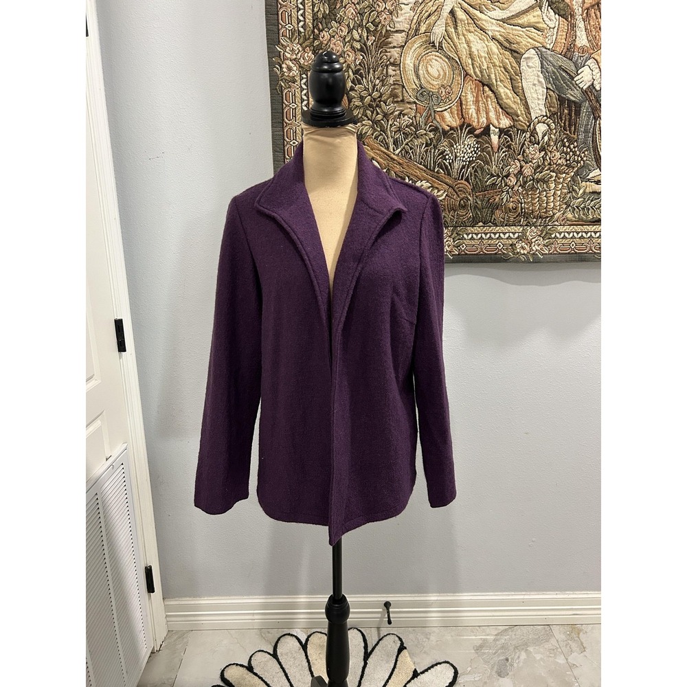 Chico's Jacket Womens Large Purple‎ 100% Wool Open Front Lapel Collar Blazer